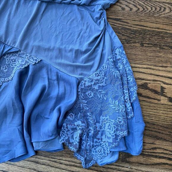 Blue lace flowy satin Free People dress elastic waist sleeveless design new - Picture 2 of 8